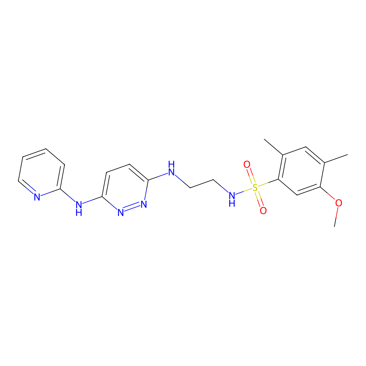 5-methoxy-2,4-dimethyl-N-(2-((6-(pyridin-2-ylamino)pyridazin-3-yl)amino)ethyl)benzenesulfonamide molecular structure, CAS 1021038-74-3