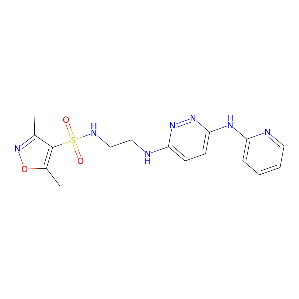 3,5-dimethyl-N-(2-((6-(pyridin-2-ylamino)pyridazin-3-yl)amino)ethyl)isoxazole-4-sulfonamide molecular structure, CAS 1021038-76-5