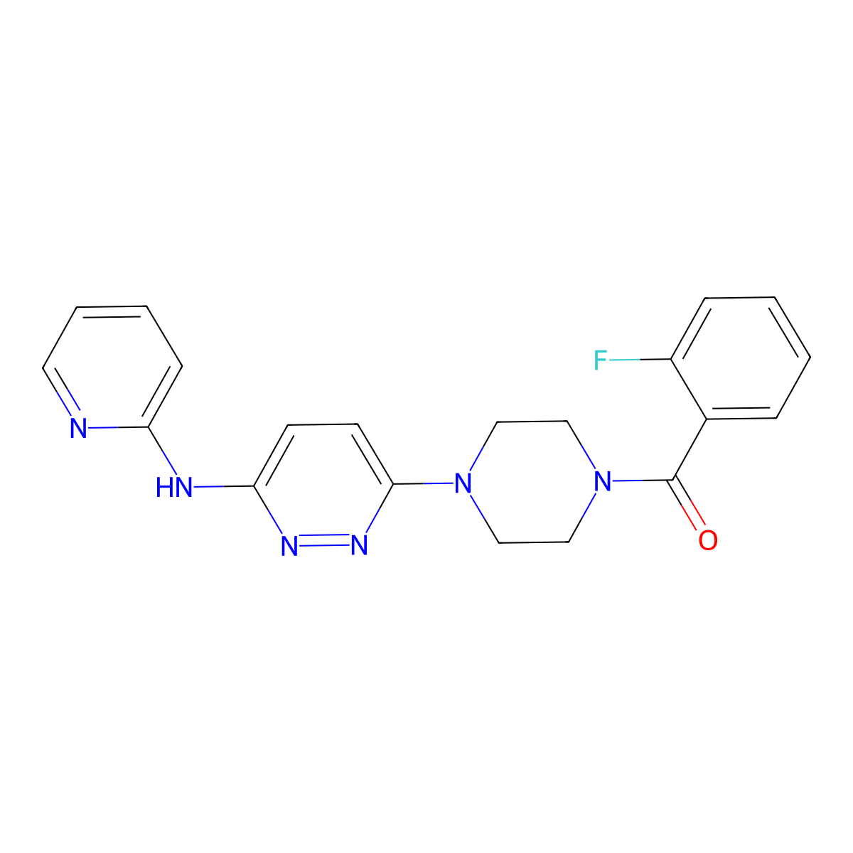(2-Fluorophenyl)(4-(6-(pyridin-2-ylamino)pyridazin-3-yl)piperazin-1-yl)methanone molecular structure, CAS 1021038-77-6