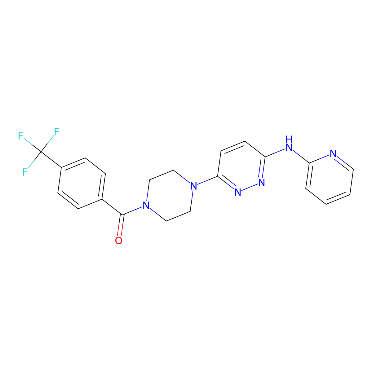 (4-(6-(Pyridin-2-ylamino)pyridazin-3-yl)piperazin-1-yl)(4-(trifluoromethyl)phenyl)methanone molecular structure, CAS 1021038-78-7
