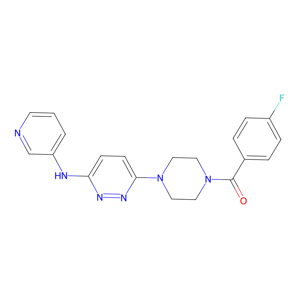 (4-Fluorophenyl)(4-(6-(pyridin-3-ylamino)pyridazin-3-yl)piperazin-1-yl)methanone molecular structure, CAS 1021038-87-8
