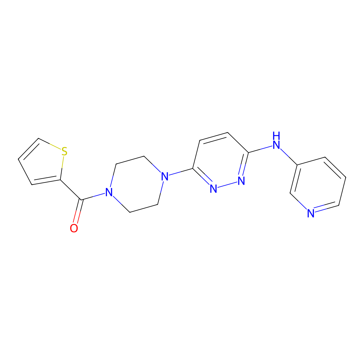 (4-(6-(Pyridin-3-ylamino)pyridazin-3-yl)piperazin-1-yl)(thiophen-2-yl)methanone molecular structure, CAS 1021038-89-0
