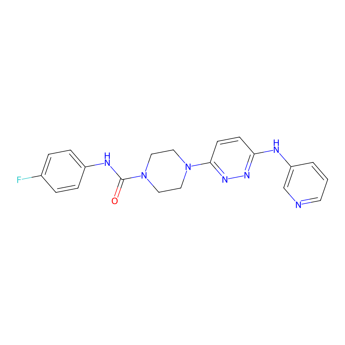 N-(4-fluorophenyl)-4-(6-(pyridin-3-ylamino)pyridazin-3-yl)piperazine-1-carboxamide molecular structure, CAS 1021038-94-7