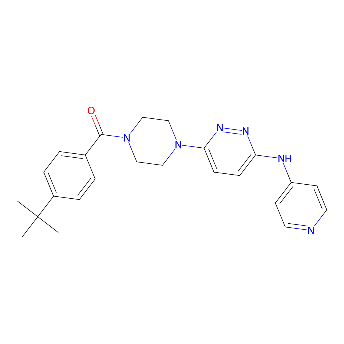 (4-(Tert-butyl)phenyl)(4-(6-(pyridin-4-ylamino)pyridazin-3-yl)piperazin-1-yl)methanone molecular structure, CAS 1021039-18-8