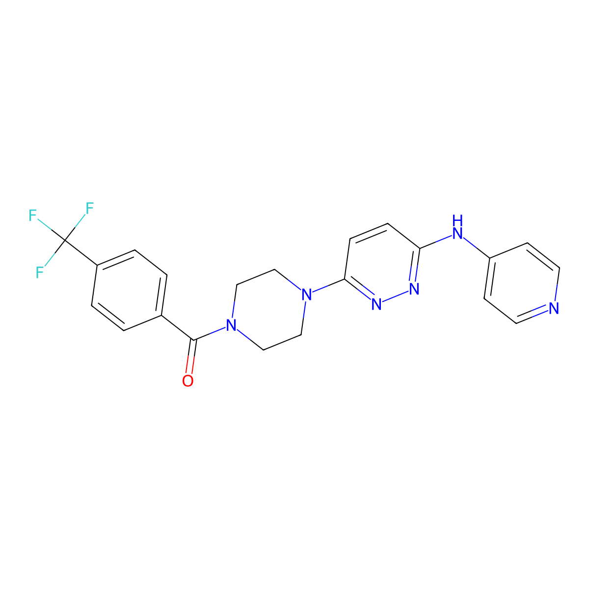 (4-(6-(Pyridin-4-ylamino)pyridazin-3-yl)piperazin-1-yl)(4-(trifluoromethyl)phenyl)methanone molecular structure, CAS 1021039-21-3