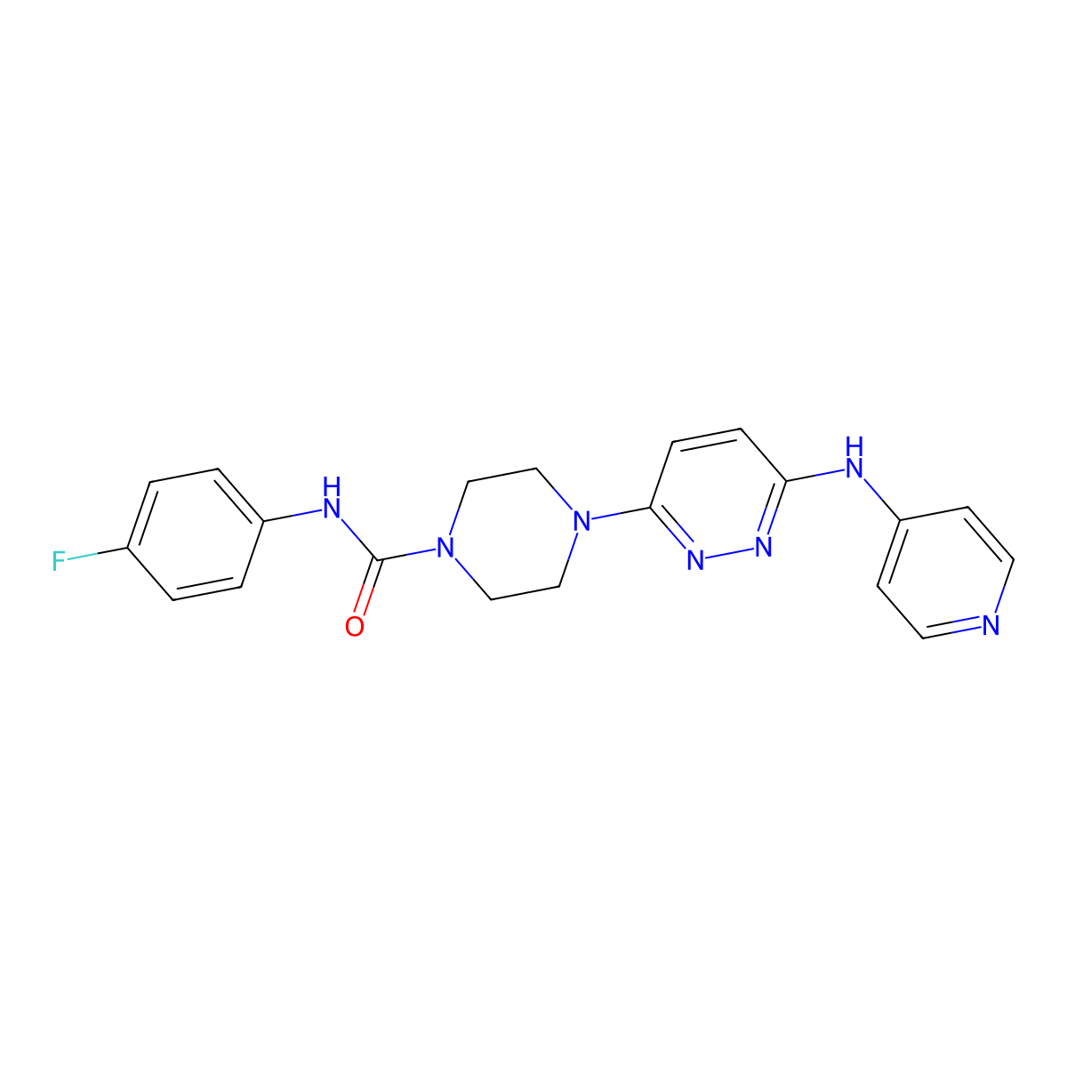 N-(4-fluorophenyl)-4-(6-(pyridin-4-ylamino)pyridazin-3-yl)piperazine-1-carboxamide molecular structure, CAS 1021039-24-6