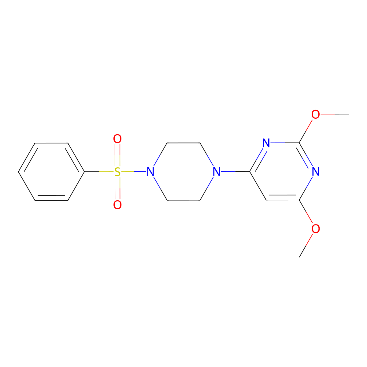 2,4-Dimethoxy-6-(4-(phenylsulfonyl)piperazin-1-yl)pyrimidine molecular structure, CAS 1021039-41-7