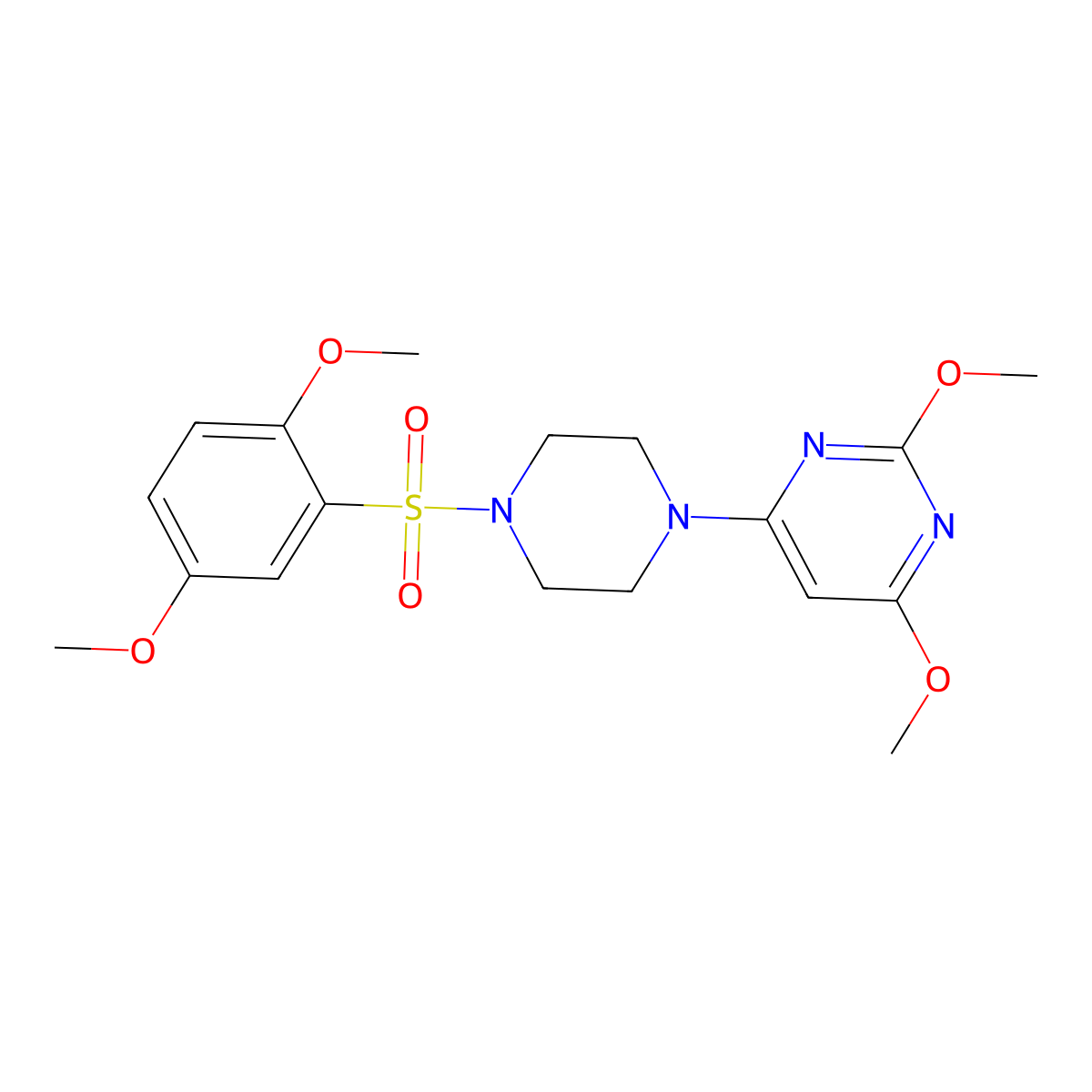 4-(4-((2,5-Dimethoxyphenyl)sulfonyl)piperazin-1-yl)-2,6-dimethoxypyrimidine molecular structure, CAS 1021039-47-3