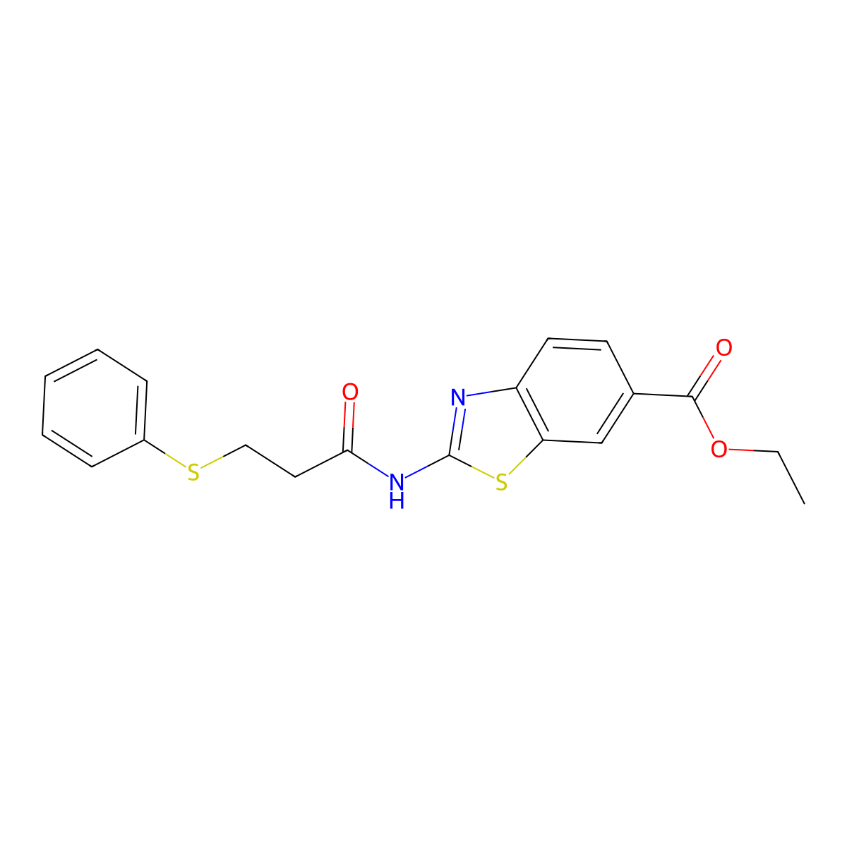 Ethyl 2-(3-(phenylthio)propanamido)benzo[d]thiazole-6-carboxylate molecular structure, CAS 1021039-63-3