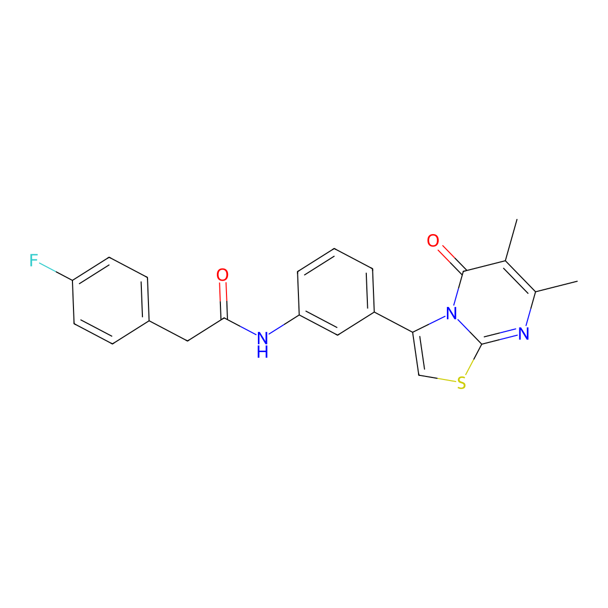 N-(3-(6,7-dimethyl-5-oxo-5H-thiazolo[3,2-a]pyrimidin-3-yl)phenyl)-2-(4-fluorophenyl)acetamide molecular structure, CAS 1021039-73-5