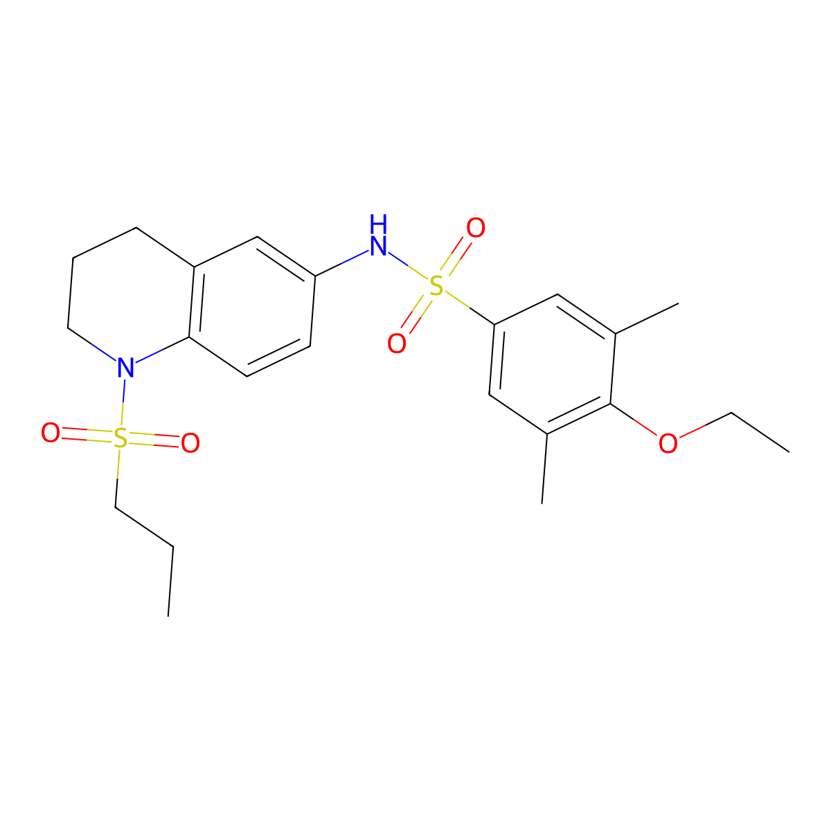 4-ethoxy-3,5-dimethyl-N-(1-(propylsulfonyl)-1,2,3,4-tetrahydroquinolin-6-yl)benzenesulfonamide molecular structure, CAS 1021039-79-1
