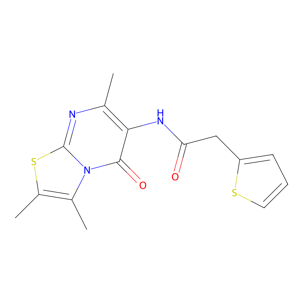 2-(thiophen-2-yl)-N-(2,3,7-trimethyl-5-oxo-5H-thiazolo[3,2-a]pyrimidin-6-yl)acetamide molecular structure, CAS 1021039-88-2
