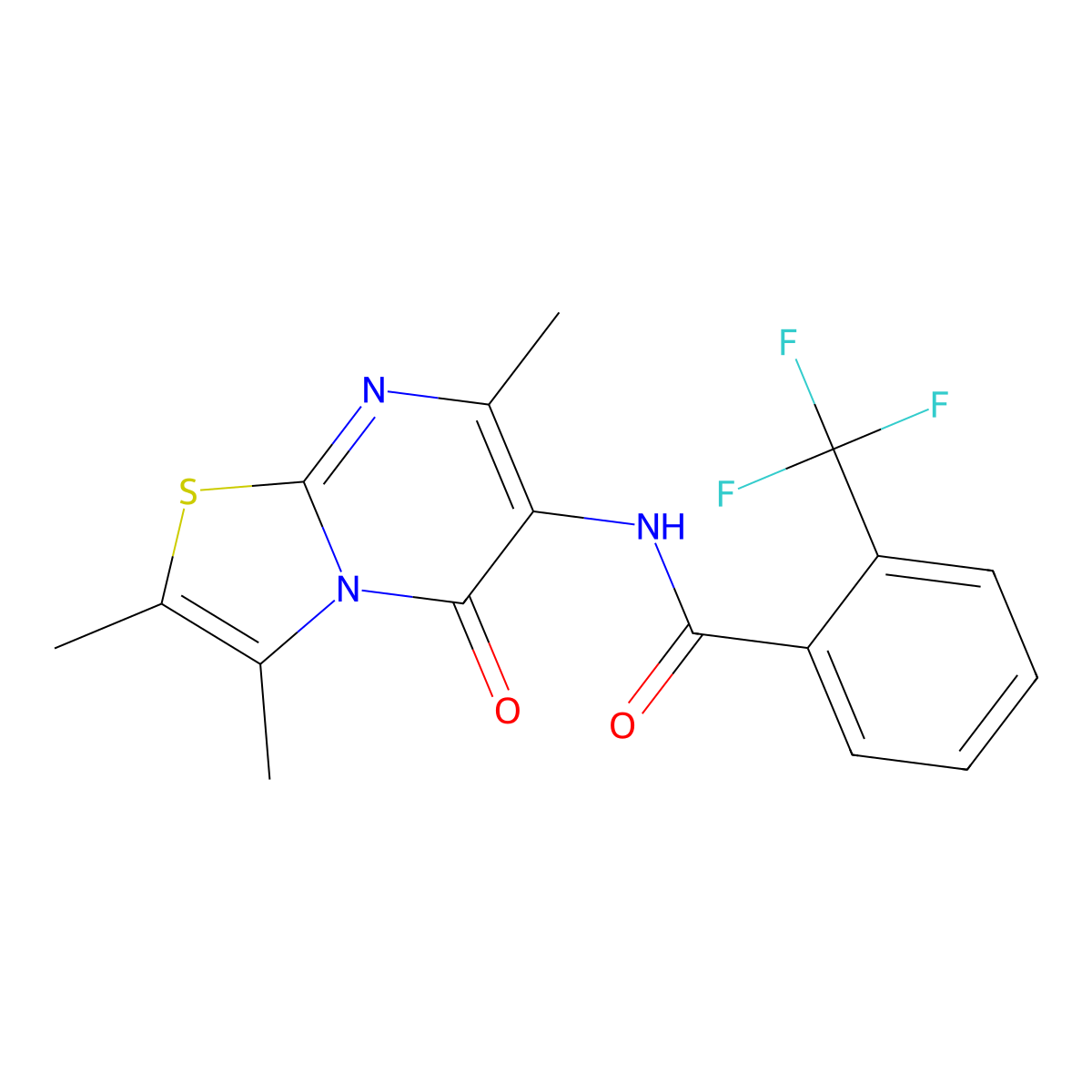 2-(trifluoromethyl)-N-(2,3,7-trimethyl-5-oxo-5H-thiazolo[3,2-a]pyrimidin-6-yl)benzamide molecular structure, CAS 1021039-92-8