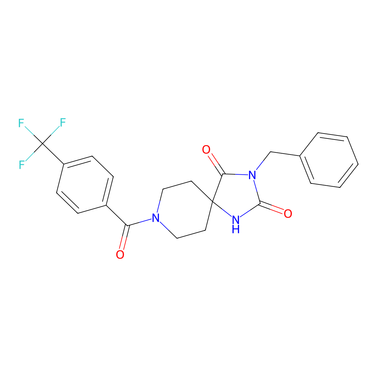 3-Benzyl-8-[4-(trifluoromethyl)benzoyl]-1,3,8-triazaspiro[4.5]decane-2,4-dione molecular structure, CAS 1021040-07-2