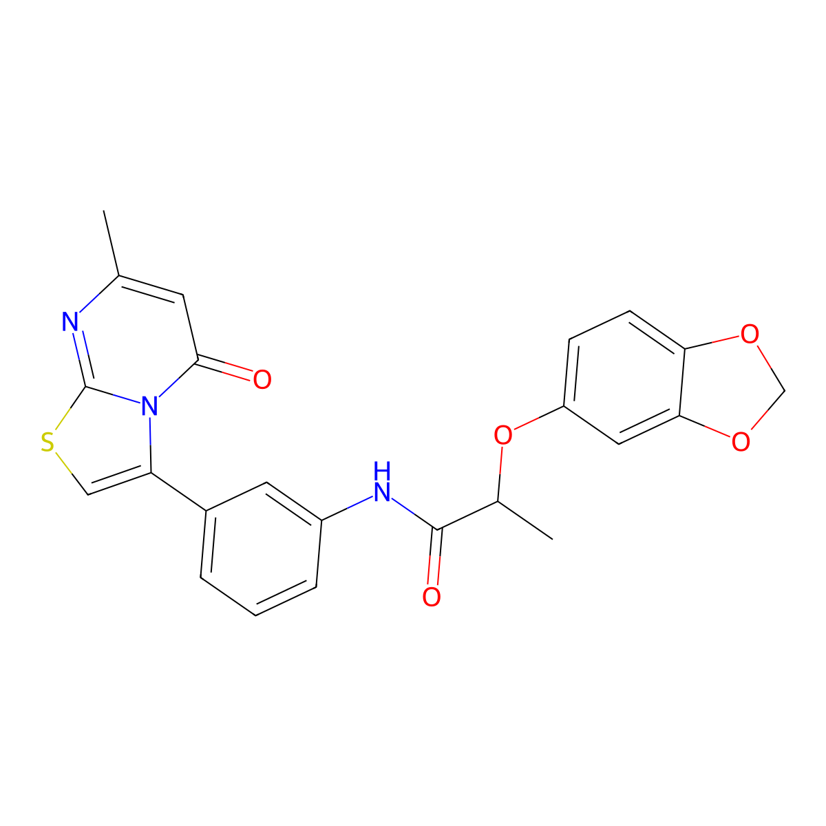 2-(benzo[d][1,3]dioxol-5-yloxy)-N-(3-(7-methyl-5-oxo-5H-thiazolo[3,2-a]pyrimidin-3-yl)phenyl)propanamide molecular structure, CAS 1021040-15-2