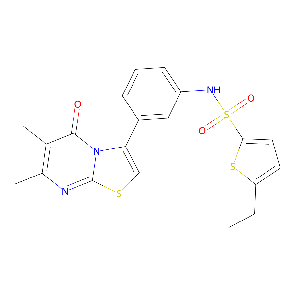 N-(3-(6,7-dimethyl-5-oxo-5H-thiazolo[3,2-a]pyrimidin-3-yl)phenyl)-5-ethylthiophene-2-sulfonamide molecular structure, CAS 1021040-33-4