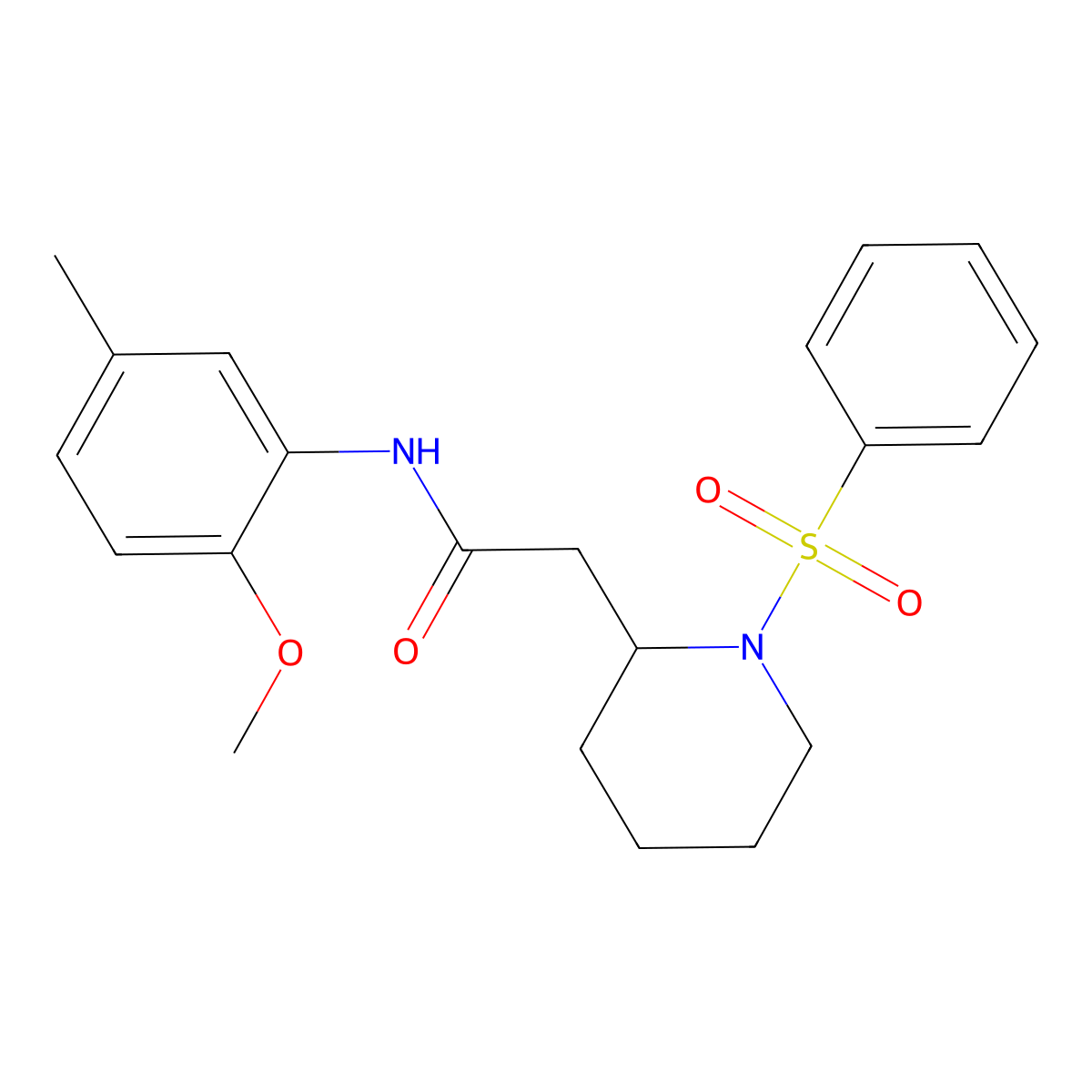 N-(2-methoxy-5-methylphenyl)-2-(1-(phenylsulfonyl)piperidin-2-yl)acetamide molecular structure, CAS 1021040-43-6
