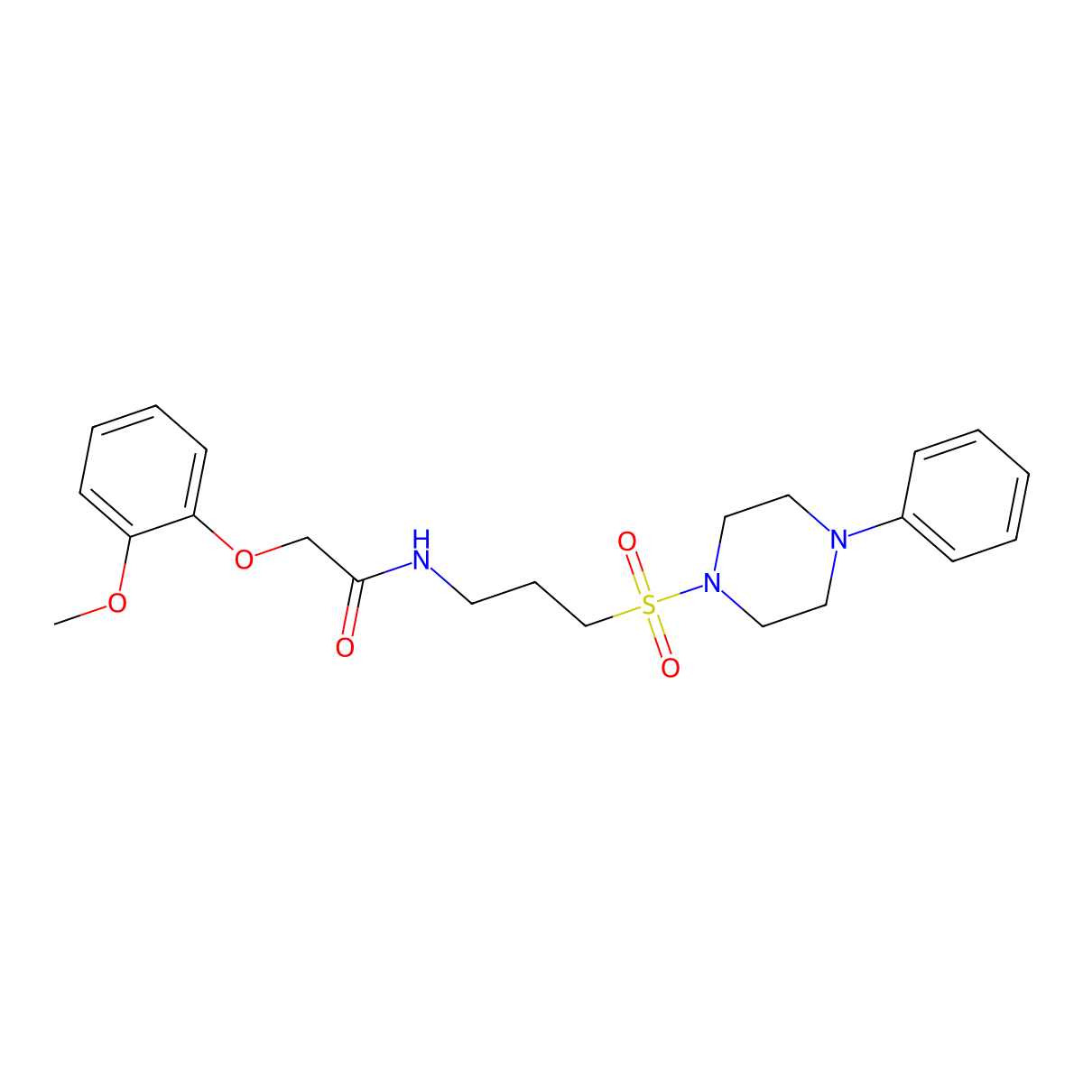 2-(2-methoxyphenoxy)-N-(3-((4-phenylpiperazin-1-yl)sulfonyl)propyl)acetamide molecular structure, CAS 1021040-44-7