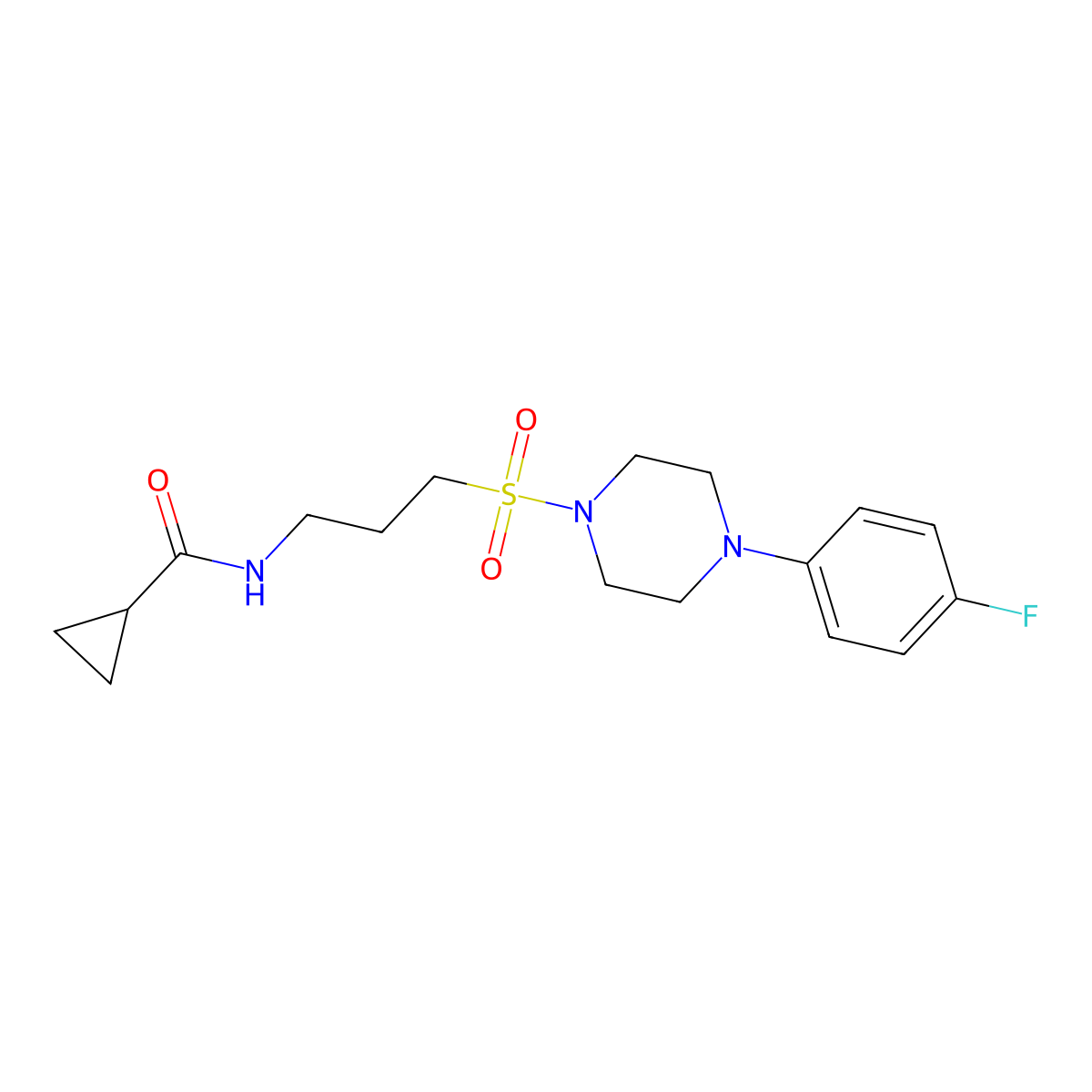 N-(3-((4-(4-fluorophenyl)piperazin-1-yl)sulfonyl)propyl)cyclopropanecarboxamide molecular structure, CAS 1021040-53-8