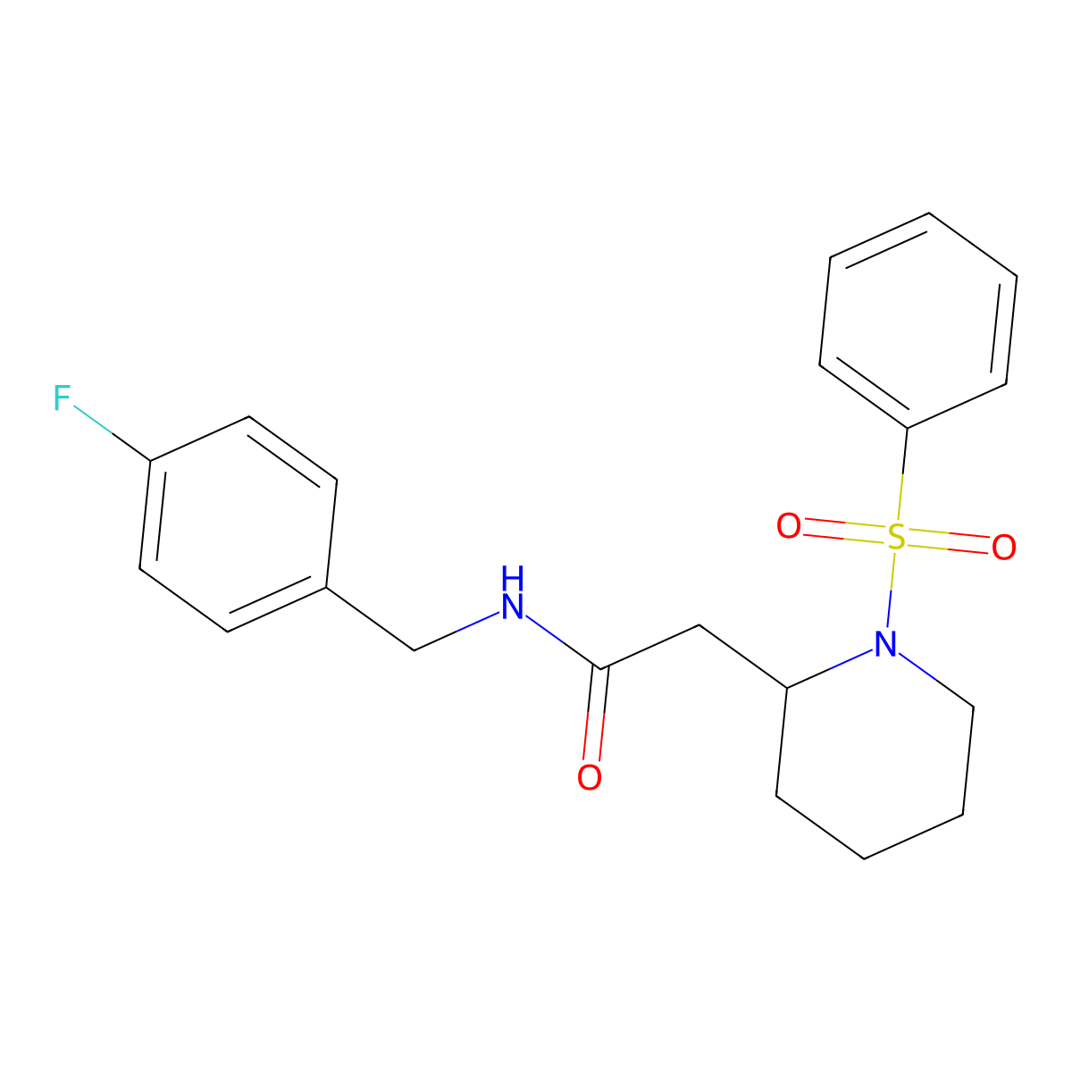 N-(4-fluorobenzyl)-2-(1-(phenylsulfonyl)piperidin-2-yl)acetamide molecular structure, CAS 1021040-60-7