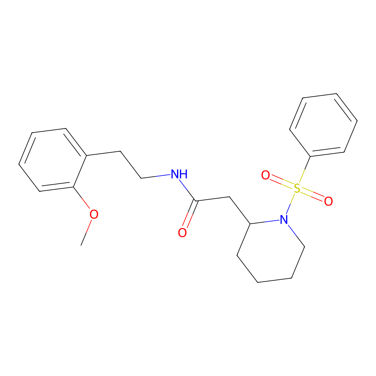 N-(2-methoxyphenethyl)-2-(1-(phenylsulfonyl)piperidin-2-yl)acetamide molecular structure, CAS 1021040-66-3