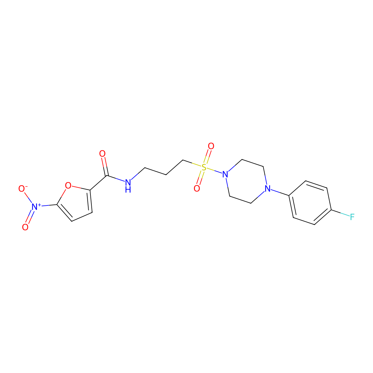 N-(3-((4-(4-fluorophenyl)piperazin-1-yl)sulfonyl)propyl)-5-nitrofuran-2-carboxamide molecular structure, CAS 1021040-67-4