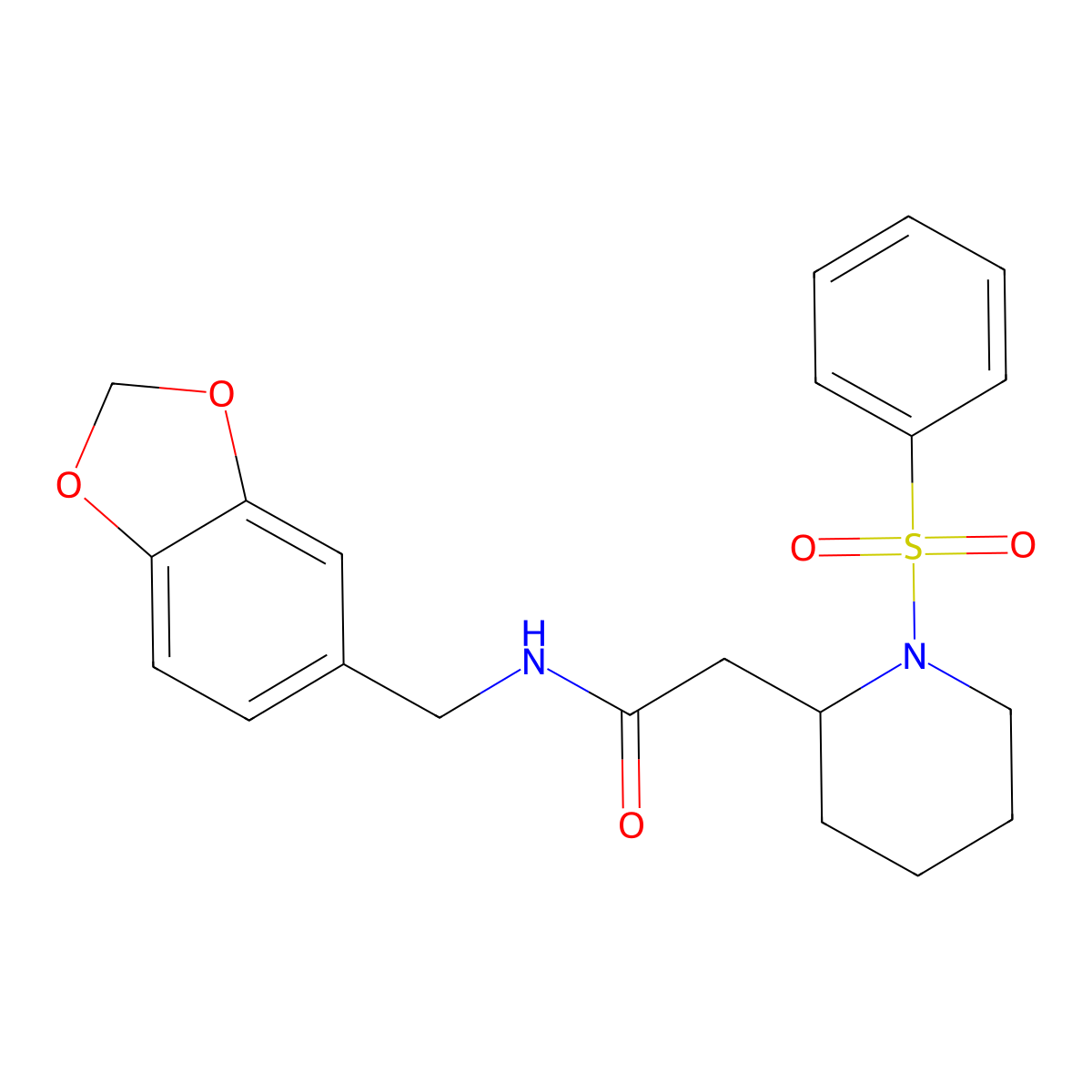 N-(benzo[d][1,3]dioxol-5-ylmethyl)-2-(1-(phenylsulfonyl)piperidin-2-yl)acetamide molecular structure, CAS 1021040-70-9