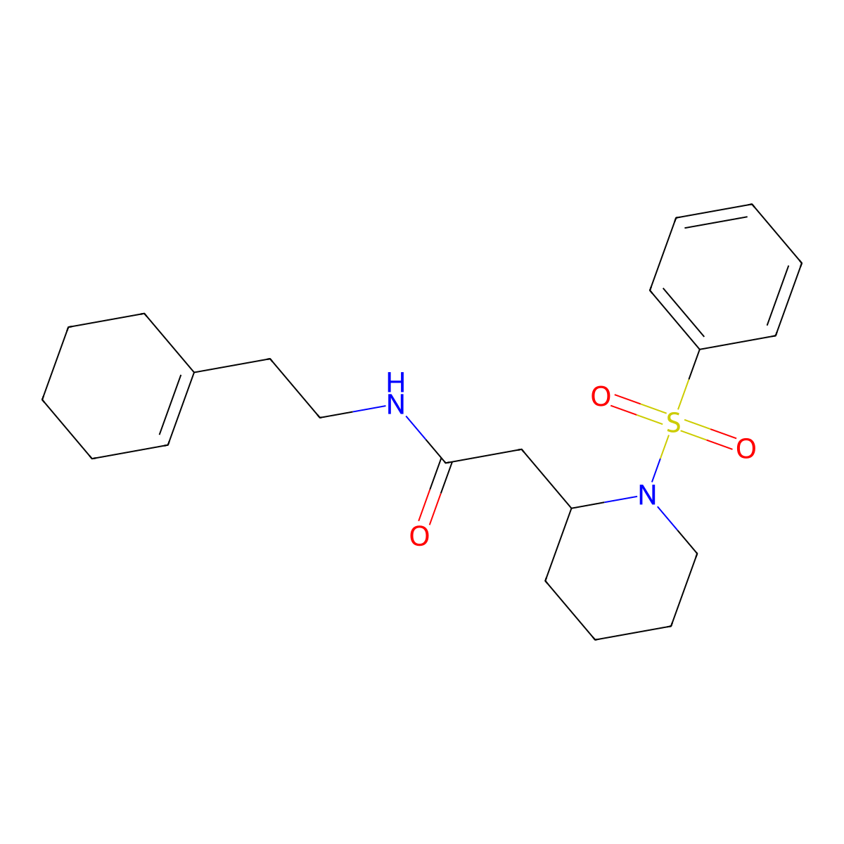 N-(2-(cyclohex-1-en-1-yl)ethyl)-2-(1-(phenylsulfonyl)piperidin-2-yl)acetamide molecular structure, CAS 1021040-74-3