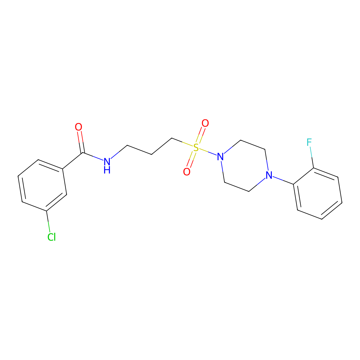 3-chloro-N-(3-((4-(2-fluorophenyl)piperazin-1-yl)sulfonyl)propyl)benzamide molecular structure, CAS 1021040-78-7