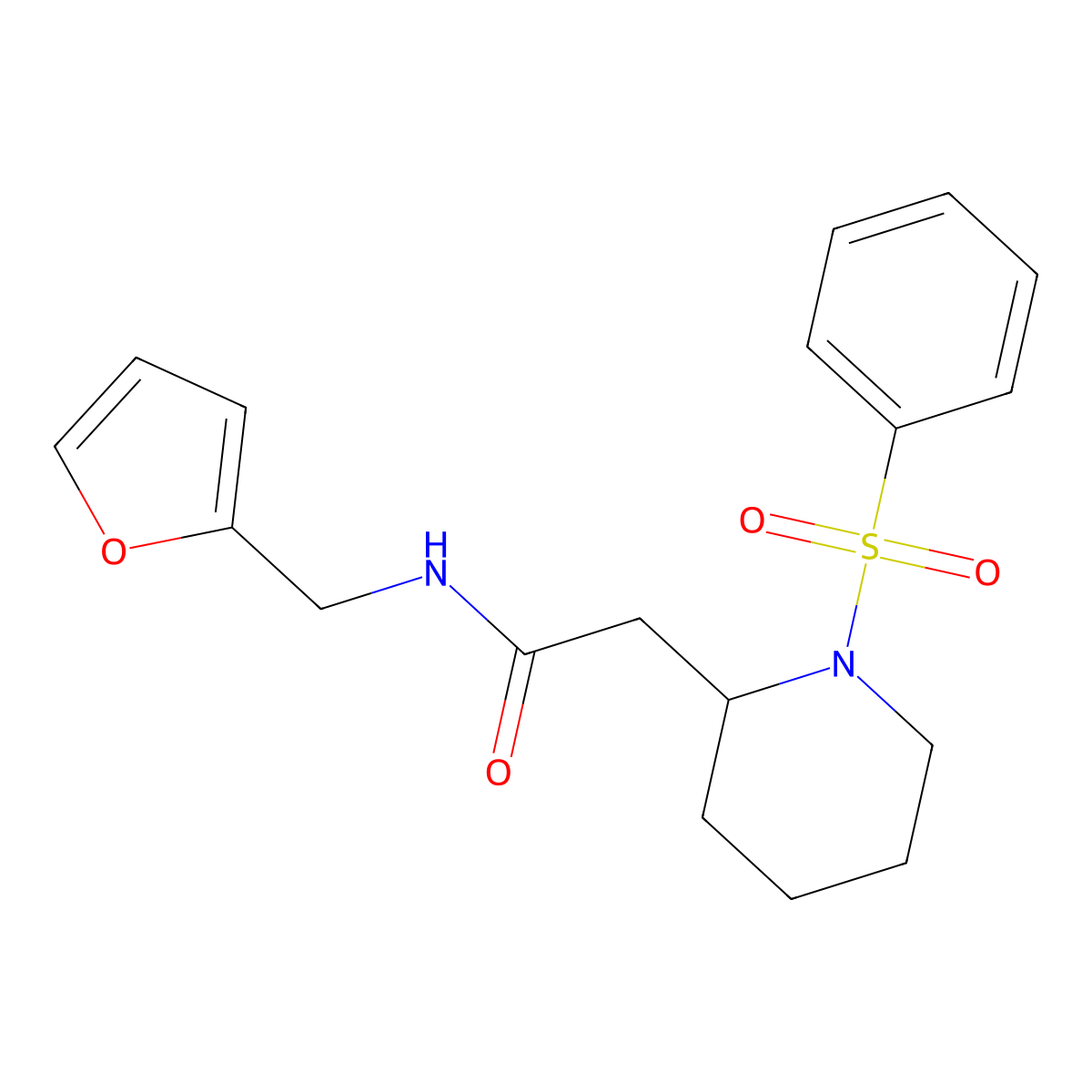 N-(furan-2-ylmethyl)-2-(1-(phenylsulfonyl)piperidin-2-yl)acetamide molecular structure, CAS 1021040-89-0