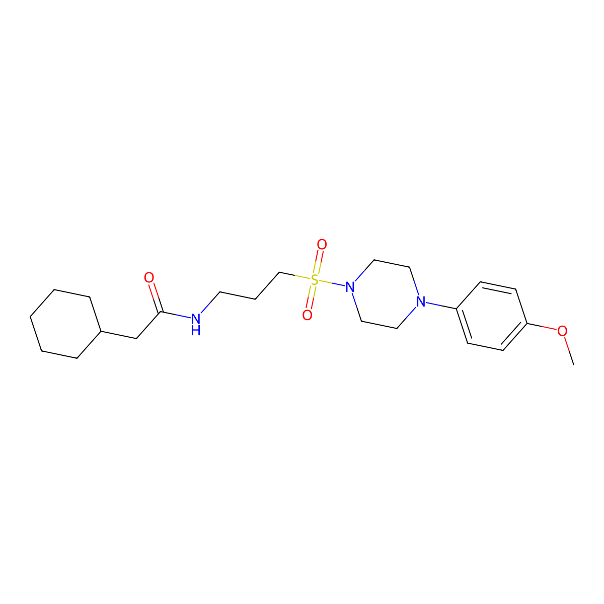 2-cyclohexyl-N-(3-((4-(4-methoxyphenyl)piperazin-1-yl)sulfonyl)propyl)acetamide molecular structure, CAS 1021040-90-3