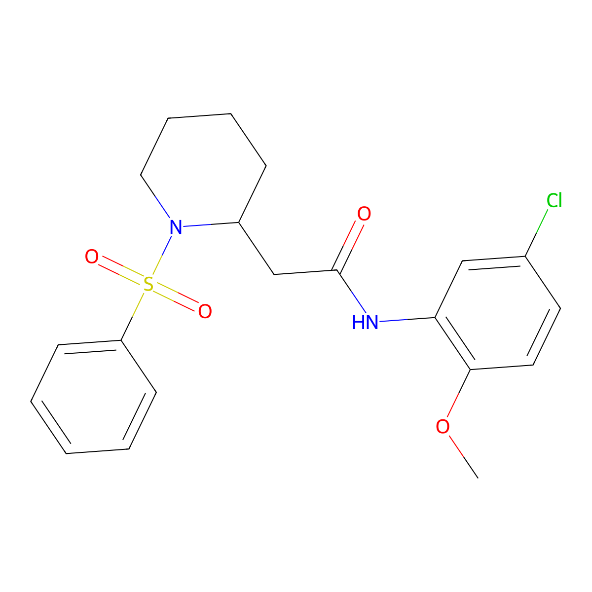 N-(5-chloro-2-methoxyphenyl)-2-(1-(phenylsulfonyl)piperidin-2-yl)acetamide molecular structure, CAS 1021041-00-8