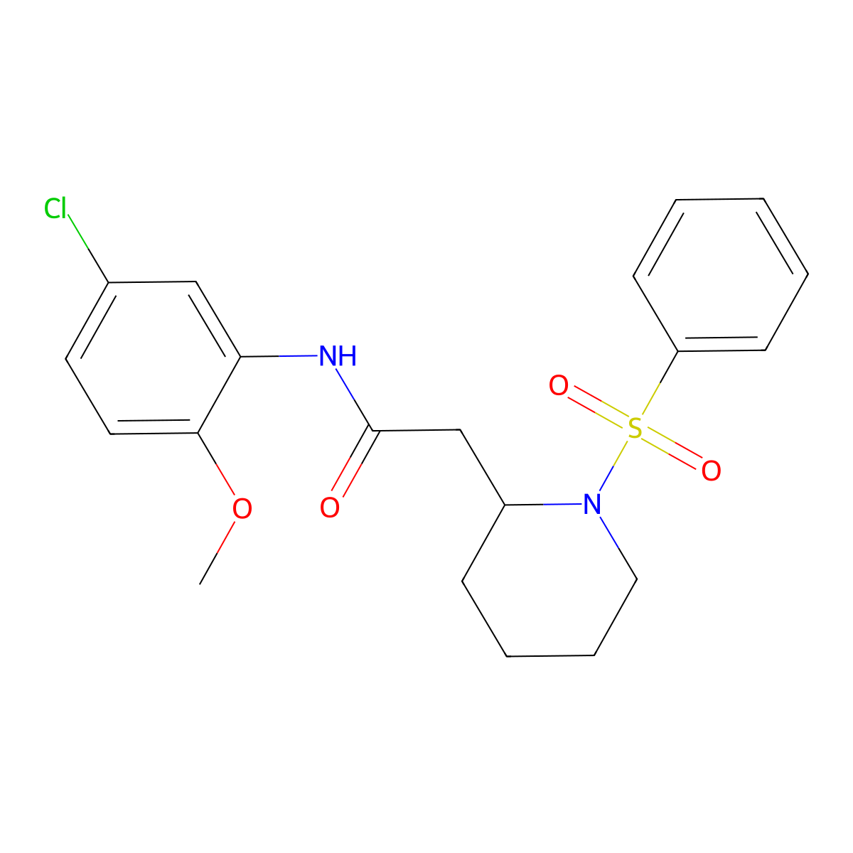 N-(5-chloro-2-methoxyphenyl)-2-(1-(phenylsulfonyl)piperidin-2-yl)acetamide molecular structure, CAS 1021041-00-8