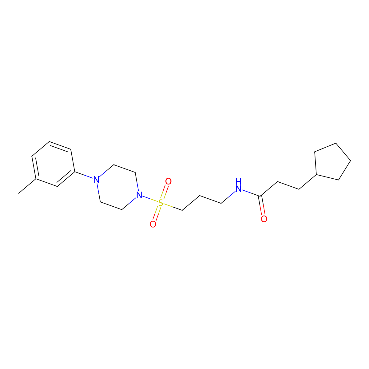 3-cyclopentyl-N-(3-((4-(m-tolyl)piperazin-1-yl)sulfonyl)propyl)propanamide molecular structure, CAS 1021041-01-9