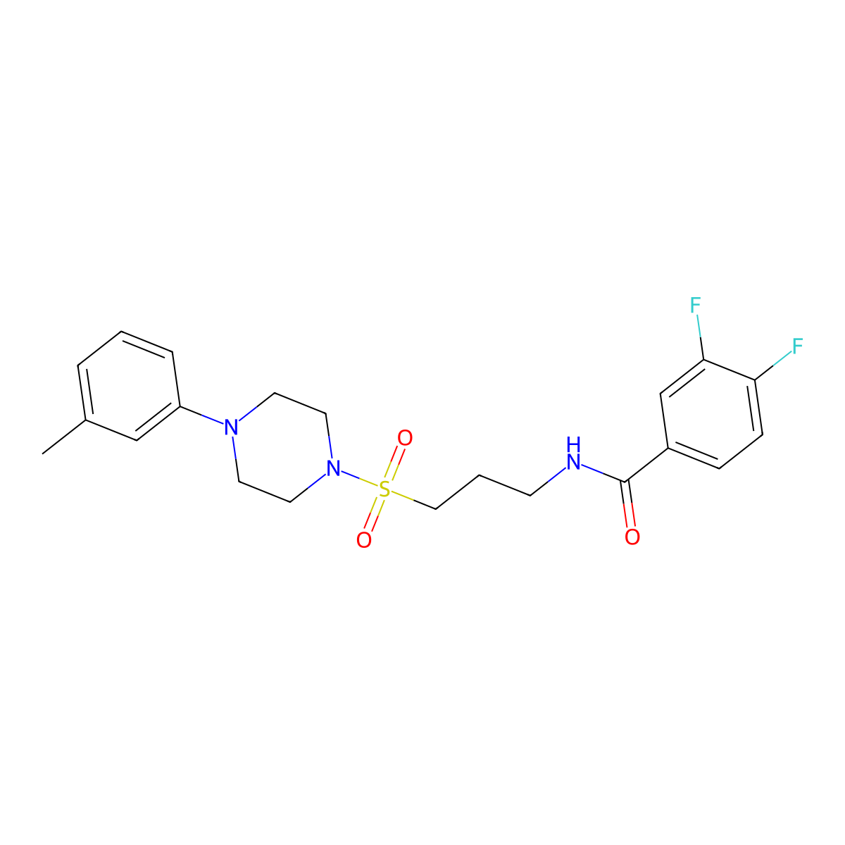 3,4-difluoro-N-(3-((4-(m-tolyl)piperazin-1-yl)sulfonyl)propyl)benzamide molecular structure, CAS 1021041-09-7