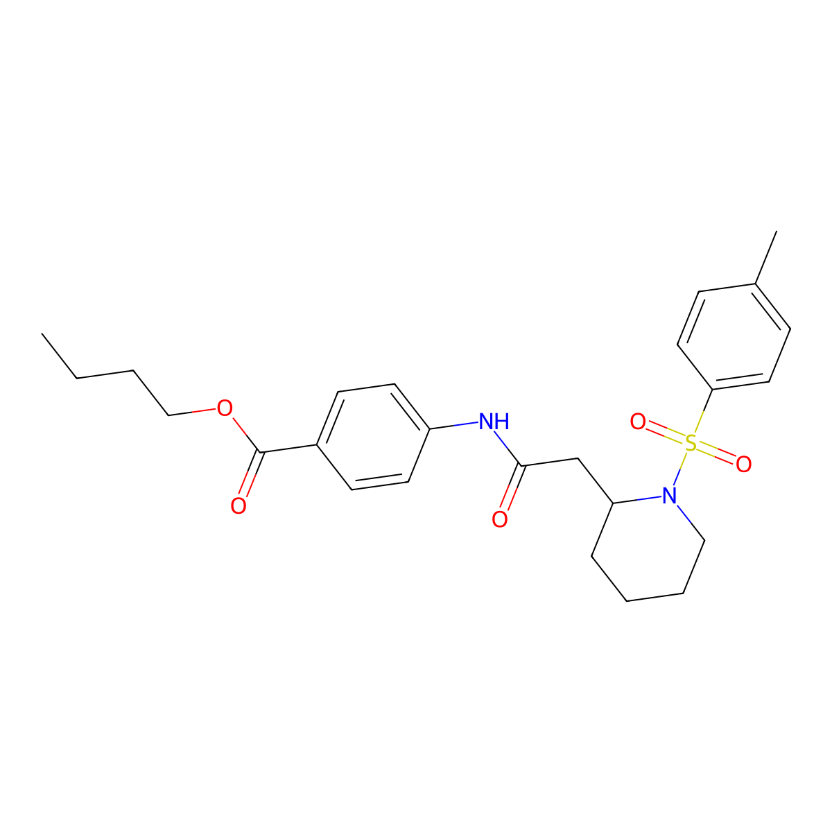 Butyl 4-(2-(1-tosylpiperidin-2-yl)acetamido)benzoate molecular structure, CAS 1021041-15-5