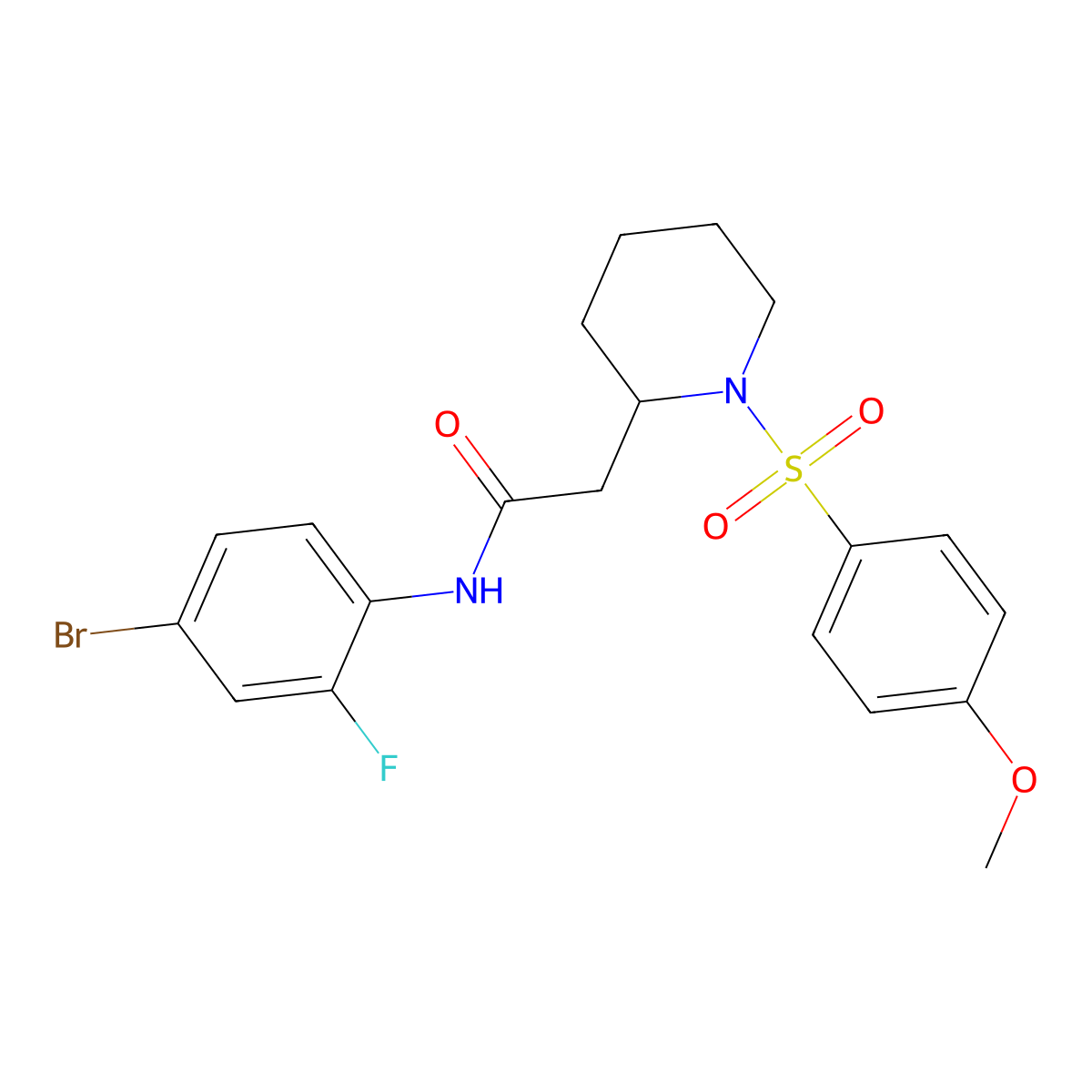 N-(4-bromo-2-fluorophenyl)-2-(1-((4-methoxyphenyl)sulfonyl)piperidin-2-yl)acetamide molecular structure, CAS 1021041-21-3