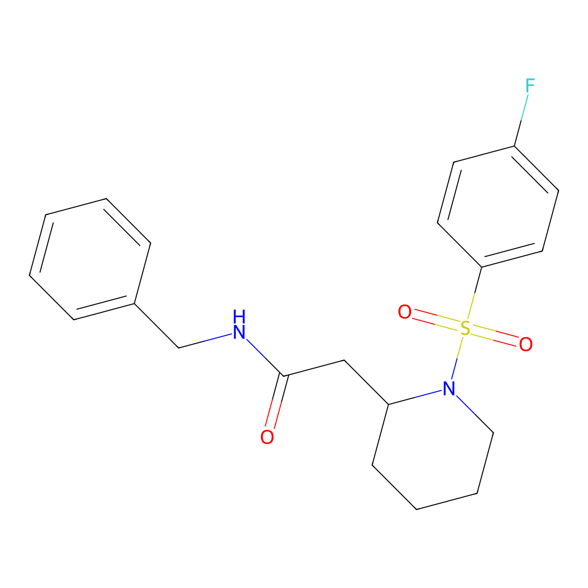 N-benzyl-2-(1-((4-fluorophenyl)sulfonyl)piperidin-2-yl)acetamide molecular structure, CAS 1021041-23-5