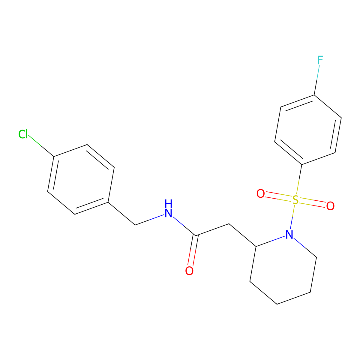 N-(4-chlorobenzyl)-2-(1-((4-fluorophenyl)sulfonyl)piperidin-2-yl)acetamide molecular structure, CAS 1021041-26-8