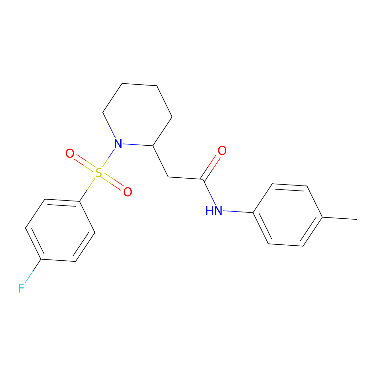 2-(1-((4-fluorophenyl)sulfonyl)piperidin-2-yl)-N-(p-tolyl)acetamide molecular structure, CAS 1021041-28-0
