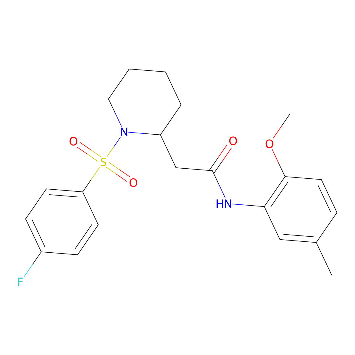 2-(1-((4-fluorophenyl)sulfonyl)piperidin-2-yl)-N-(2-methoxy-5-methylphenyl)acetamide molecular structure, CAS 1021041-30-4