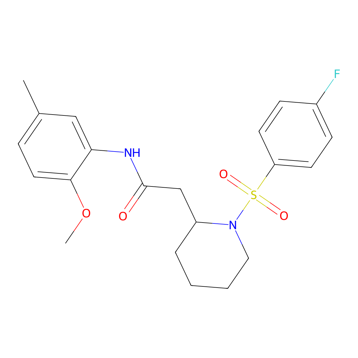 2-(1-((4-fluorophenyl)sulfonyl)piperidin-2-yl)-N-(2-methoxy-5-methylphenyl)acetamide molecular structure, CAS 1021041-30-4
