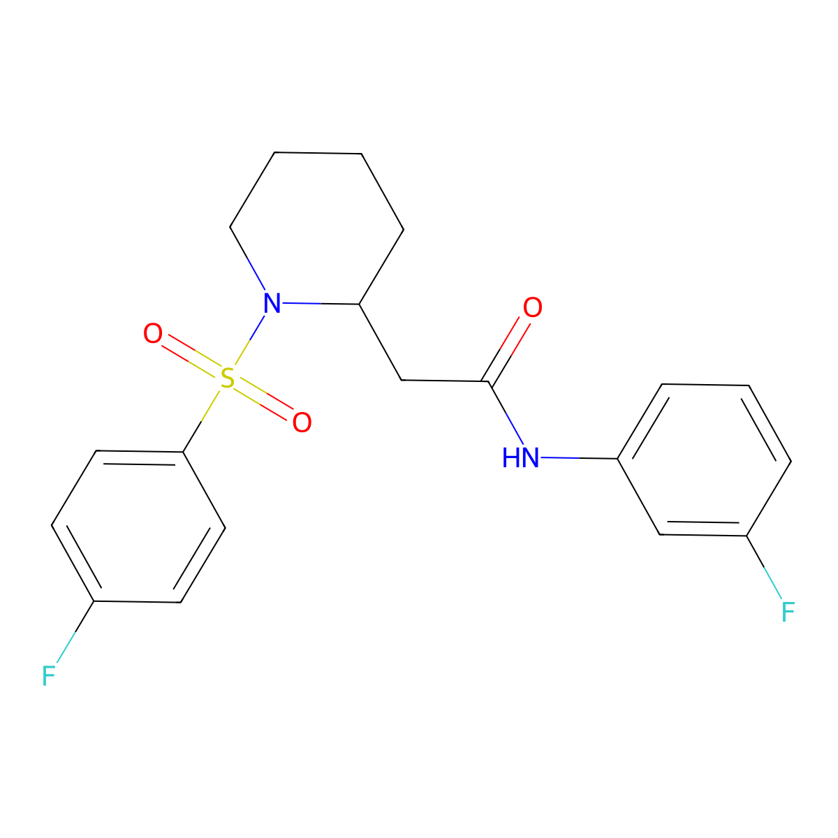 N-(3-fluorophenyl)-2-(1-((4-fluorophenyl)sulfonyl)piperidin-2-yl)acetamide molecular structure, CAS 1021041-45-1
