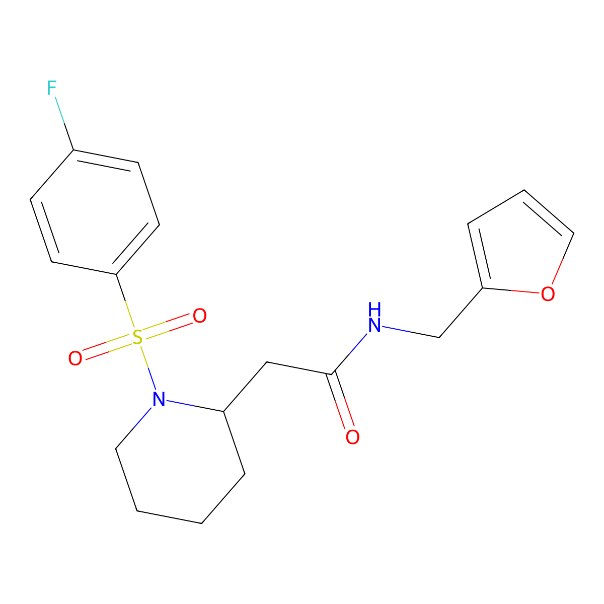 2-(1-((4-fluorophenyl)sulfonyl)piperidin-2-yl)-N-(furan-2-ylmethyl)acetamide molecular structure, CAS 1021041-53-1