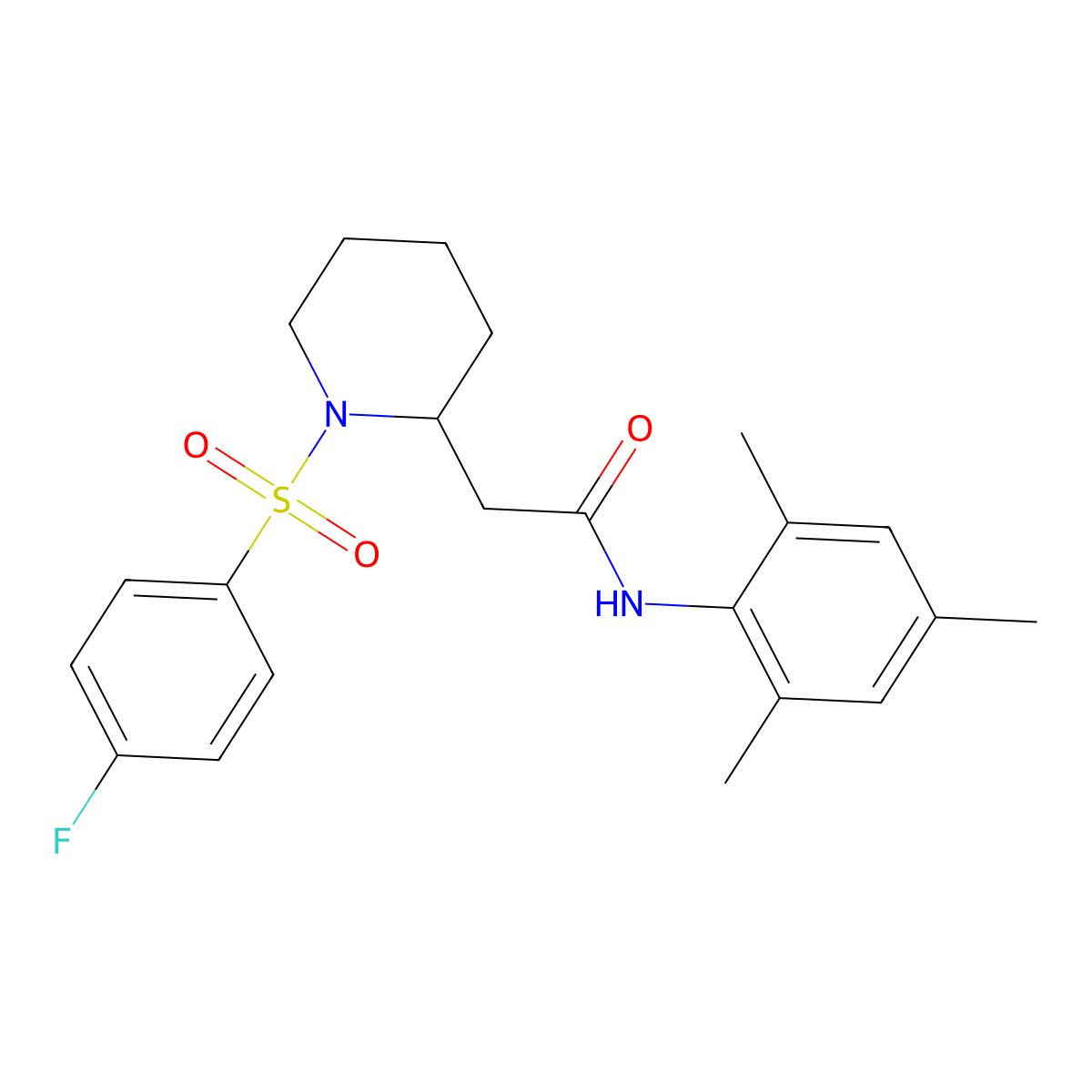 2-(1-((4-fluorophenyl)sulfonyl)piperidin-2-yl)-N-mesitylacetamide molecular structure, CAS 1021041-59-7