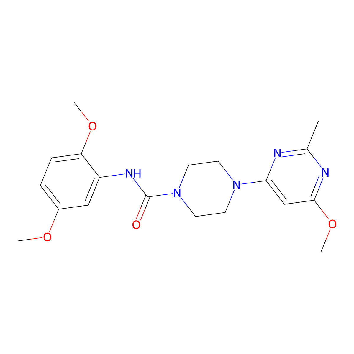 N-(2,5-dimethoxyphenyl)-4-(6-methoxy-2-methylpyrimidin-4-yl)piperazine-1-carboxamide molecular structure, CAS 1021041-73-5