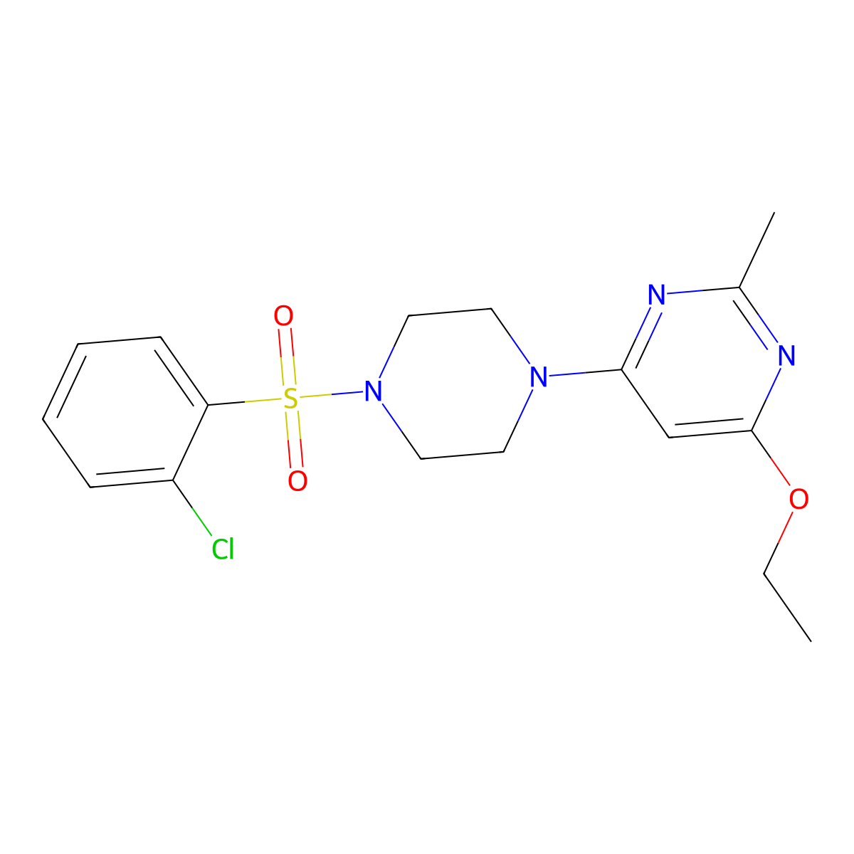 4-(4-((2-Chlorophenyl)sulfonyl)piperazin-1-yl)-6-ethoxy-2-methylpyrimidine molecular structure, CAS 1021041-83-7