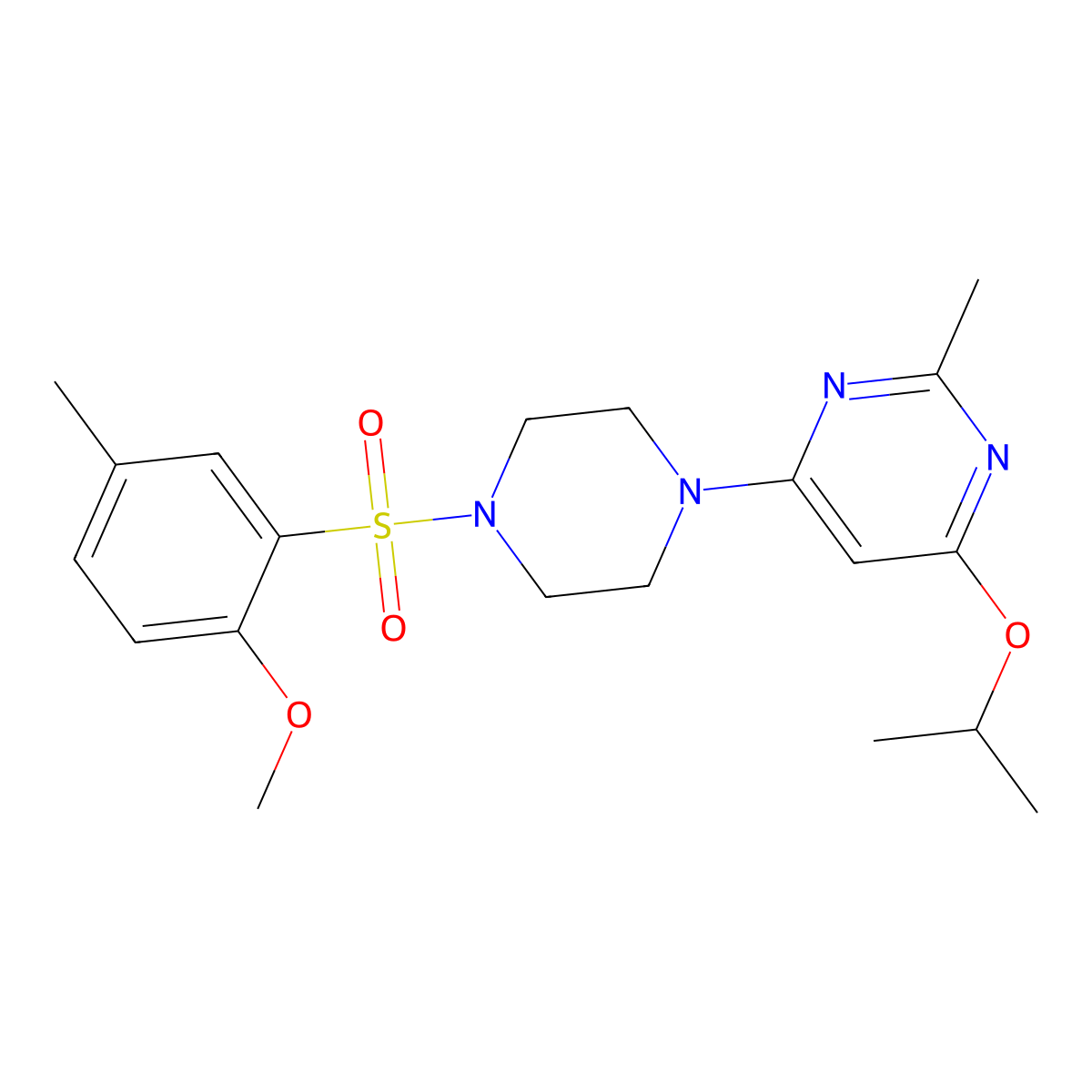 4-Isopropoxy-6-(4-((2-methoxy-5-methylphenyl)sulfonyl)piperazin-1-yl)-2-methylpyrimidine molecular structure, CAS 1021041-85-9