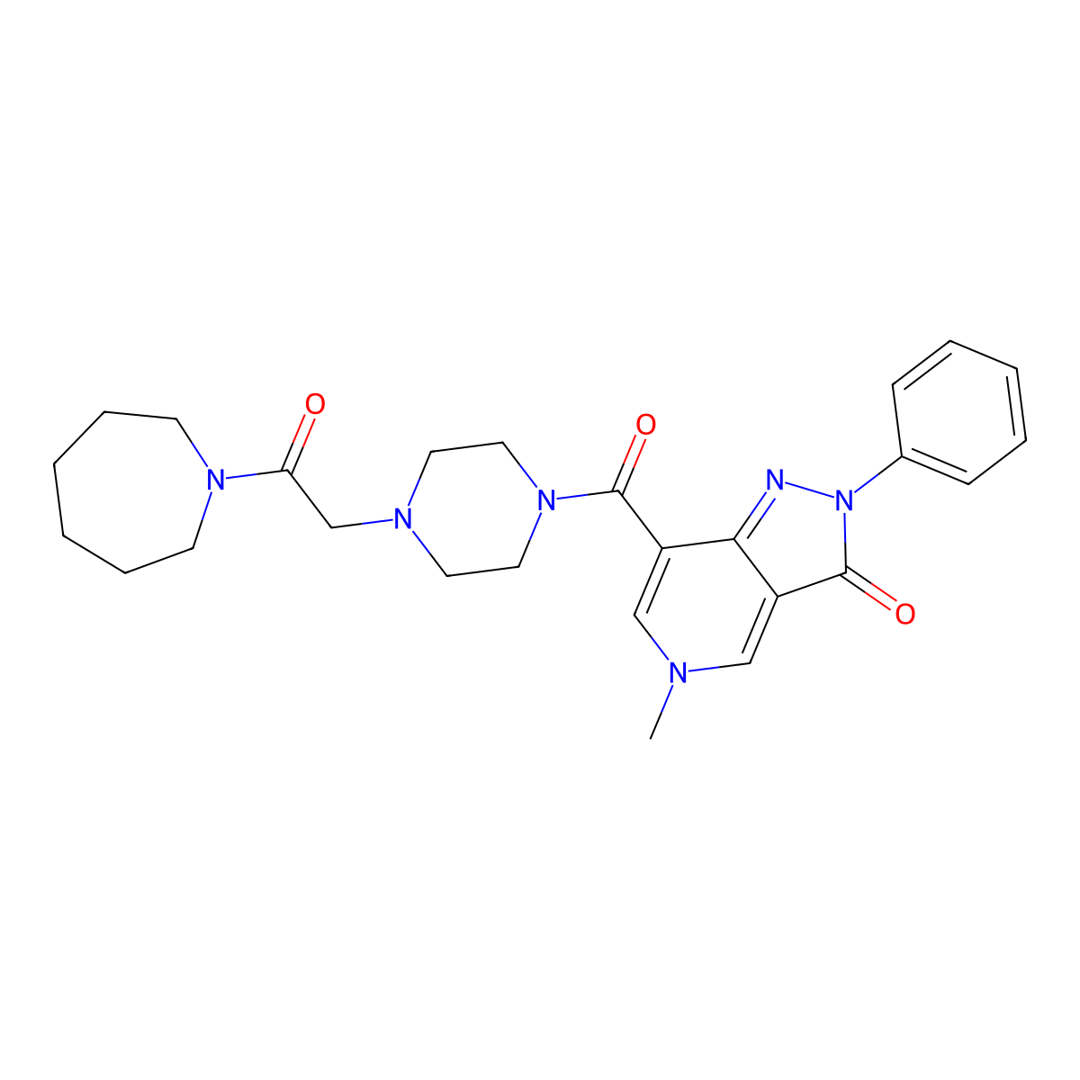 7-(4-(2-(azepan-1-yl)-2-oxoethyl)piperazine-1-carbonyl)-5-methyl-2-phenyl-2H-pyrazolo[4,3-c]pyridin-3(5H)-one molecular structure, CAS 1021044-98-3