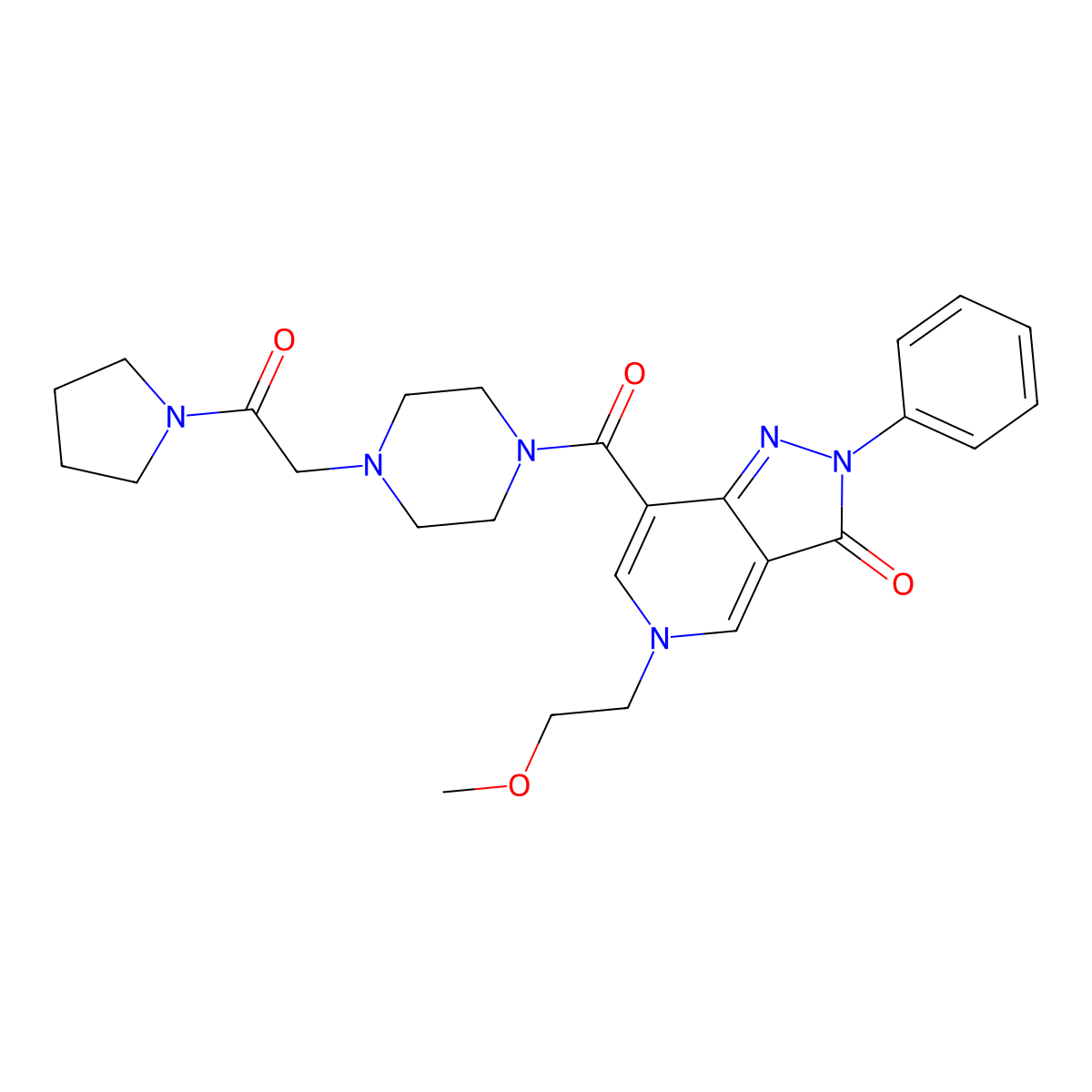 5-(2-methoxyethyl)-7-(4-(2-oxo-2-(pyrrolidin-1-yl)ethyl)piperazine-1-carbonyl)-2-phenyl-2H-pyrazolo[4,3-c]pyridin-3(5H)-one molecular structure, CAS 1021045-00-0
